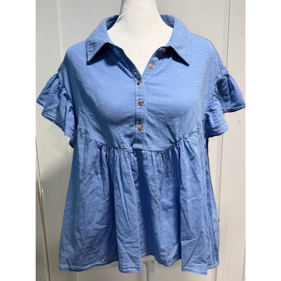 Pilcro Tops - PILCRO Anthropologie SS Button Cotton Peplum Shirt Blouse Size M